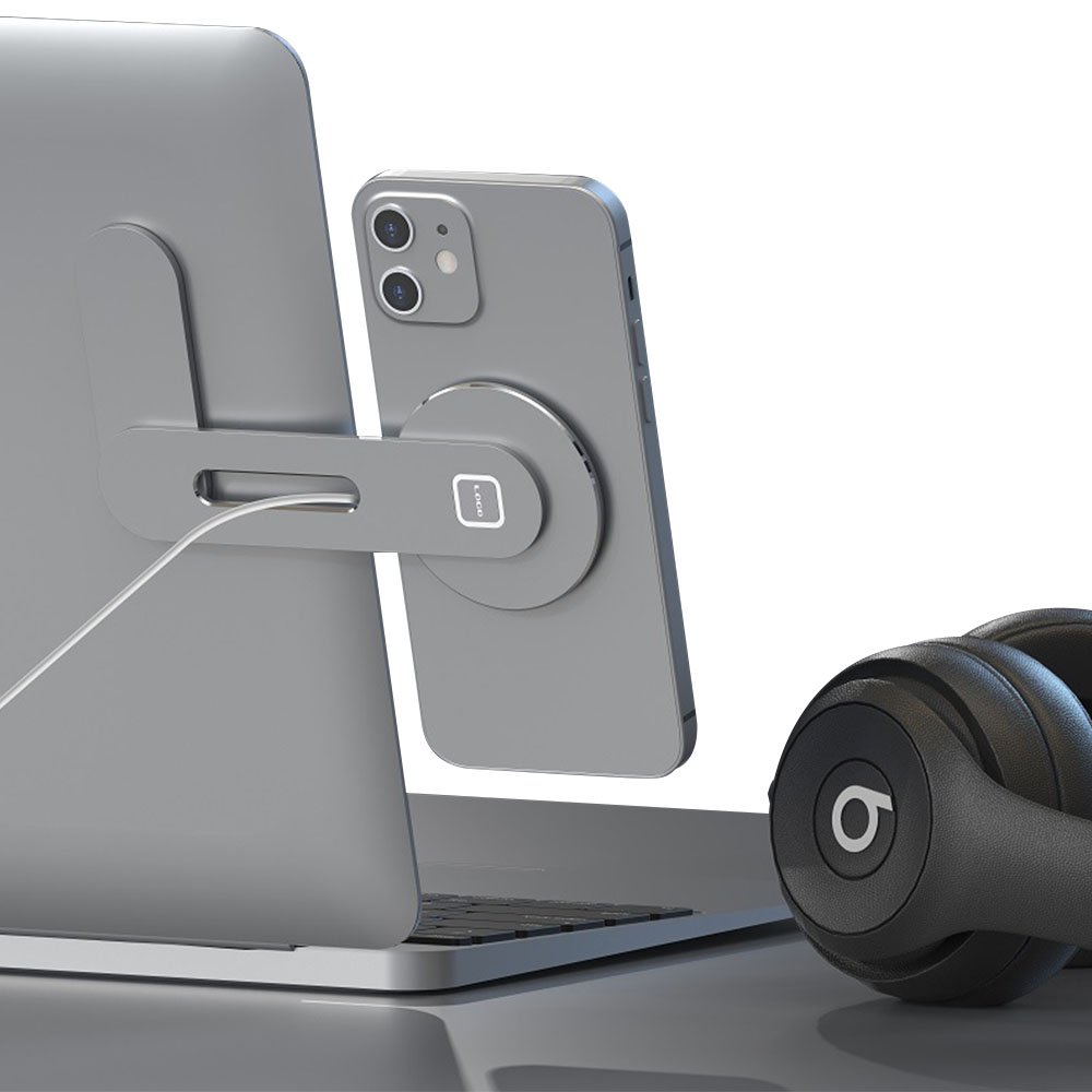 Accessories portable magnetic phone mount monitor side stand bracket 2 in 1 wireless charger laptop side phone holder