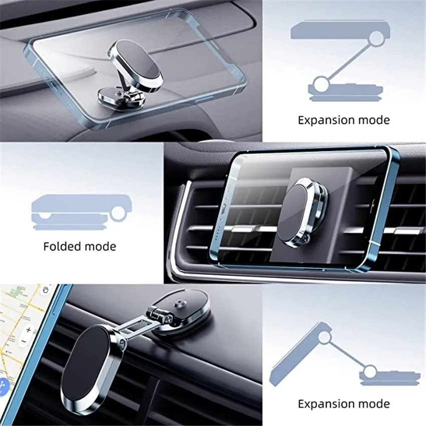 Multi-function Strong Magnetic 360 Rotation Folding Anti-slip Adjustable Foldable Car Phone Holder for All Car Use