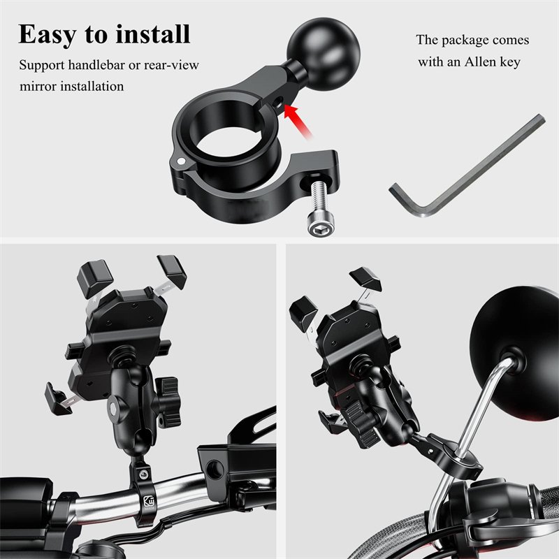 Aluminum Alloy Flexible Handlebar Mount Base Tube Clamp 17mm 25mm TPU Ball Compatible with RAM Mount B Size 1'' Ball Bracket