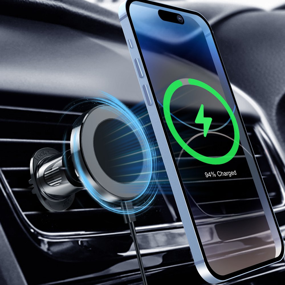 15W Wireless Magnetic Car Charger Fast Charging Phone Holder Car Mobile Phone Holder with Charging Car Mount for Phone