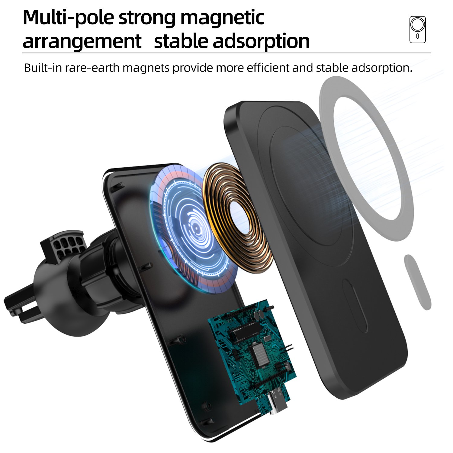 Newest 15W magnetic car wireless charger Phone Holder Mount Auto-Clamping Air Vent fast charging