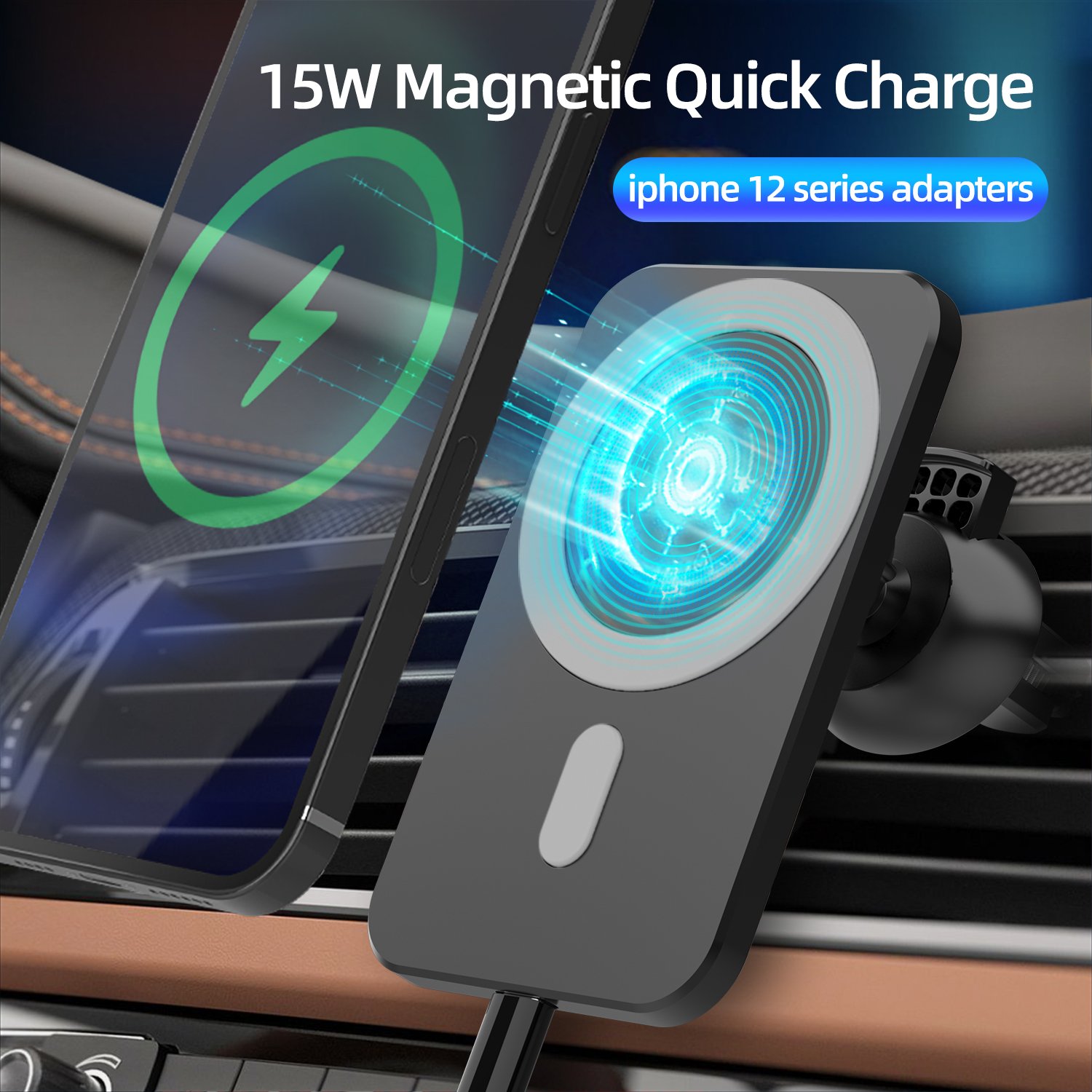 Newest 15W magnetic car wireless charger Phone Holder Mount Auto-Clamping Air Vent fast charging