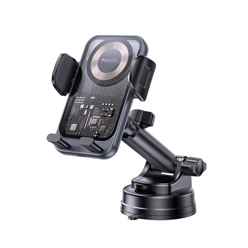 Yesido 360 Rotation Electric Locking 15W Wireless Fast Charging Transparent Car Phone Holder