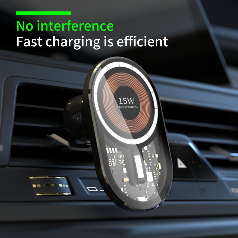 New Usb C Car Wireless Charger Tempered Glass Aluminium Car Phone Mount Holder Fast 15w Magnetic Wireless Car Charger For Phone