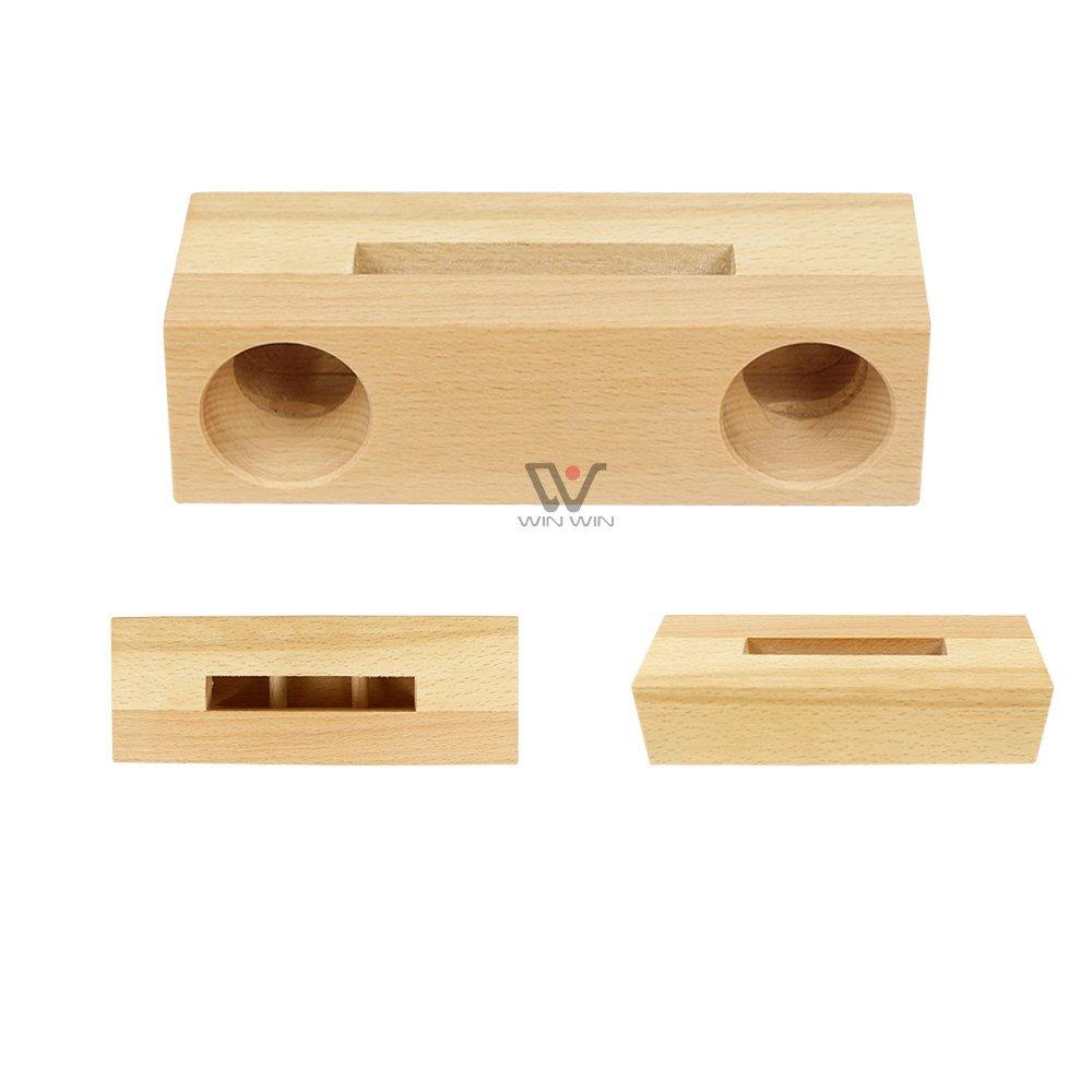 Natural Wood Wireless Loudspeaker Wooden Portable Double Bass Stand Hole Speakers Cellphone With Stand