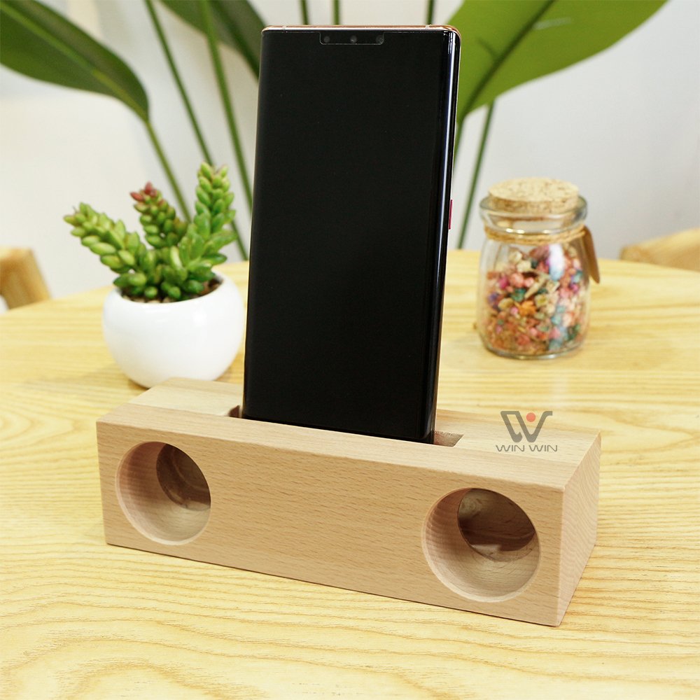 Natural Wood Wireless Loudspeaker Wooden Portable Double Bass Stand Hole Speakers Cellphone With Stand