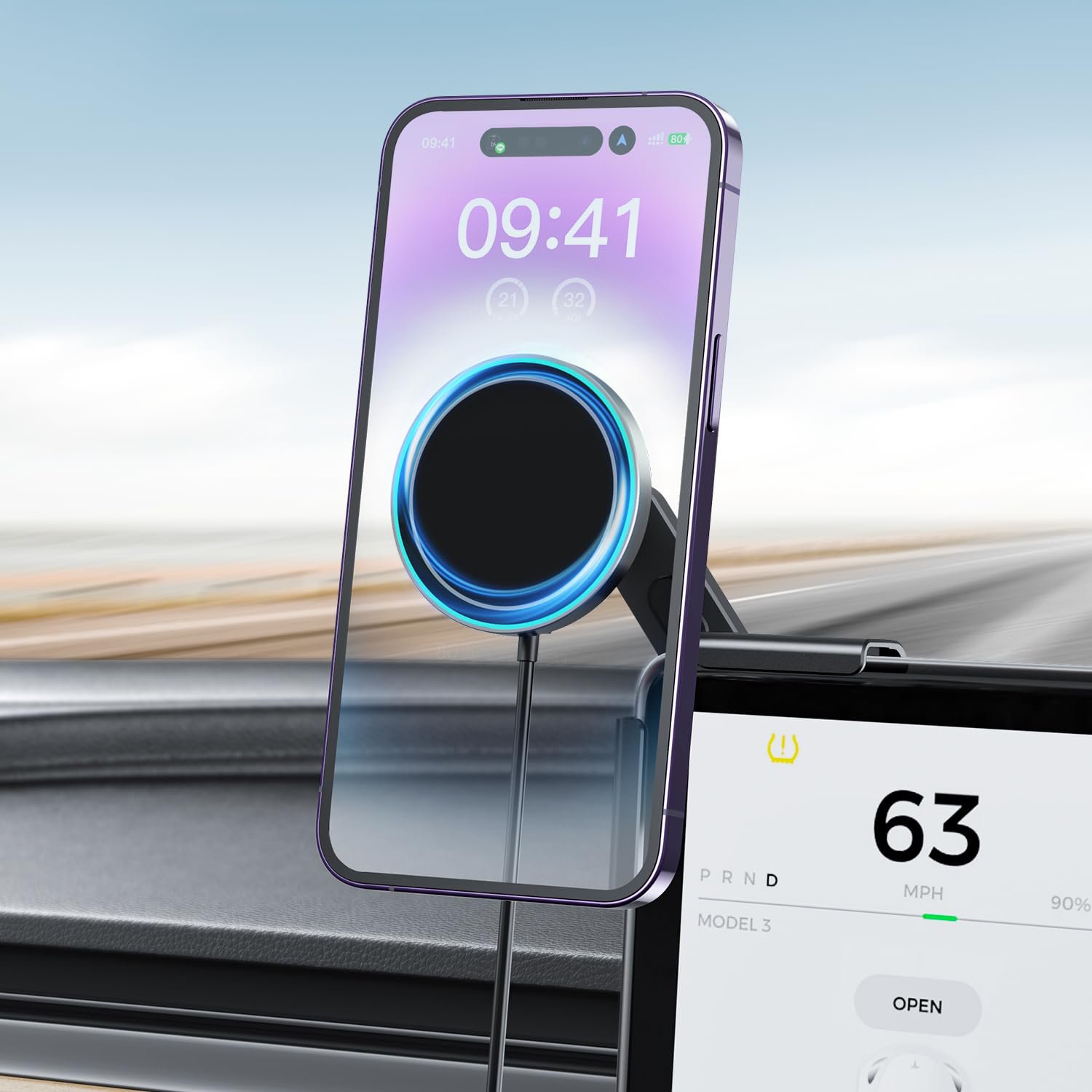 MagSafe Cell Phone Car Mount Wireless Magnetic Charger Phone Holder for Tesla Model 3 Model Y