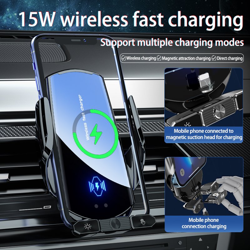 Hot Product Qi 15W Car Wireless Charger Magnetic Fast Charging Station Air Vent Touch Button Car Cell Phone Holder For Android