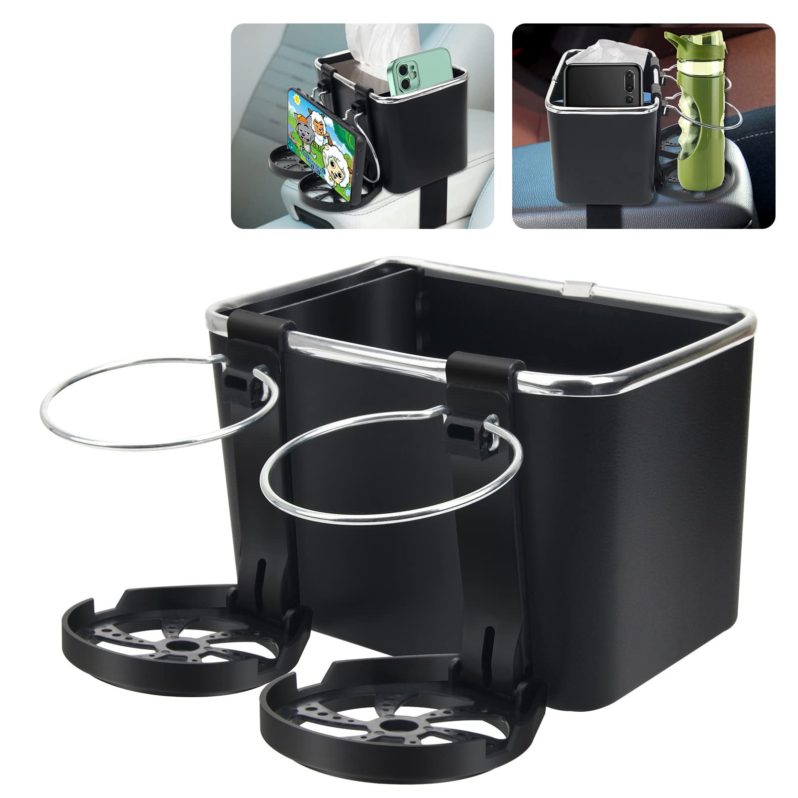 Car Armrest Storage Box for Water Cup Paper Towels Cellphones with Cup Holder Adjustable Strap Car Tissue Boxes Foldable
