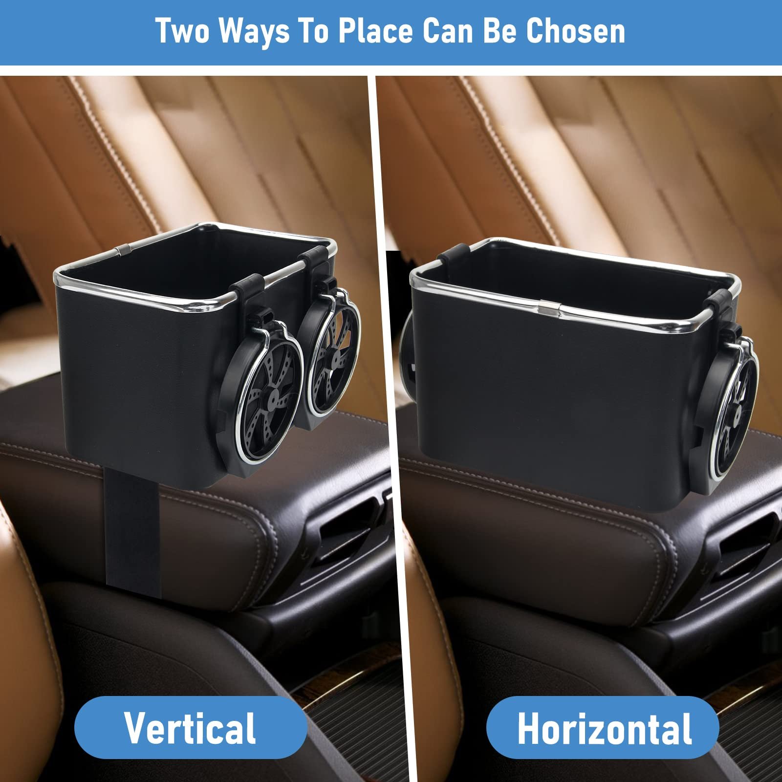 Car Armrest Storage Box for Water Cup Paper Towels Cellphones with Cup Holder Adjustable Strap Car Tissue Boxes Foldable