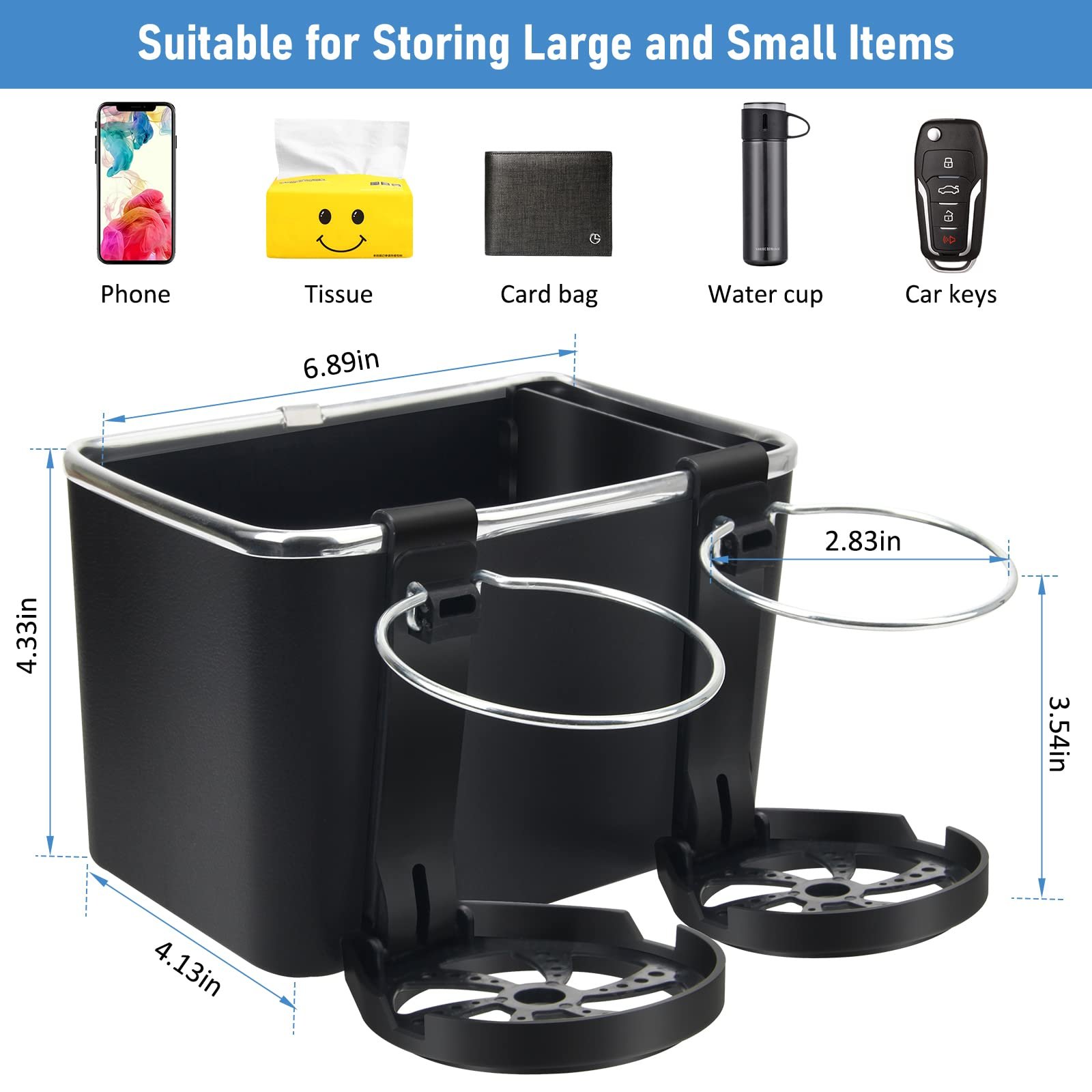 Car Armrest Storage Box for Water Cup Paper Towels Cellphones with Cup Holder Adjustable Strap Car Tissue Boxes Foldable