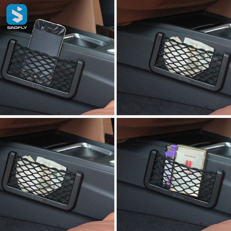 Universal Car sticker net pocket mobile phone holder car storage bag organizer back seat mesh bag pocket