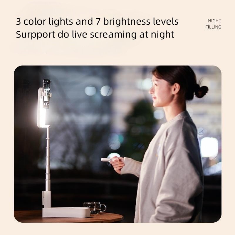 Rechargeable Wireless 7 Brightness LED Fill Light 360 Rotation Selfie Stand Overhead Phone Tripod for Live Streaming YouTube