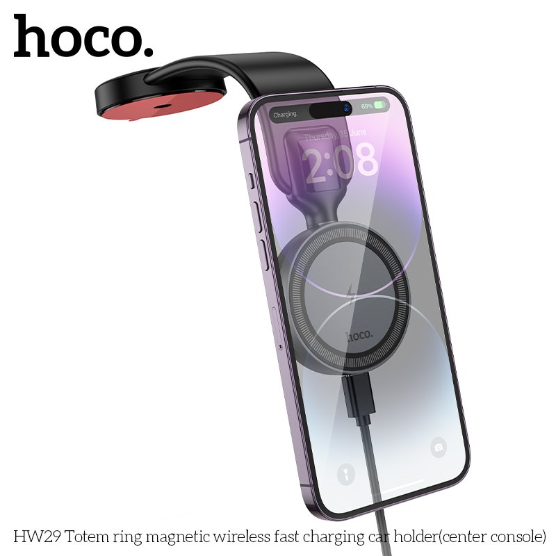 HOCO HW29 Hot Selling Magnetic Wireless Fast Charging Car Mobile Holder for IP12-15 15W Center Console Car Mount Phone Holder