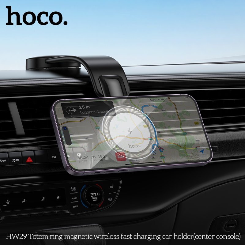 HOCO HW29 Hot Selling Magnetic Wireless Fast Charging Car Mobile Holder for IP12-15 15W Center Console Car Mount Phone Holder