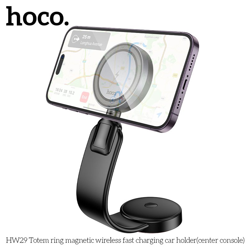 HOCO HW29 Hot Selling Magnetic Wireless Fast Charging Car Mobile Holder for IP12-15 15W Center Console Car Mount Phone Holder