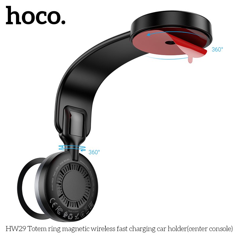 HOCO HW29 Hot Selling Magnetic Wireless Fast Charging Car Mobile Holder for IP12-15 15W Center Console Car Mount Phone Holder