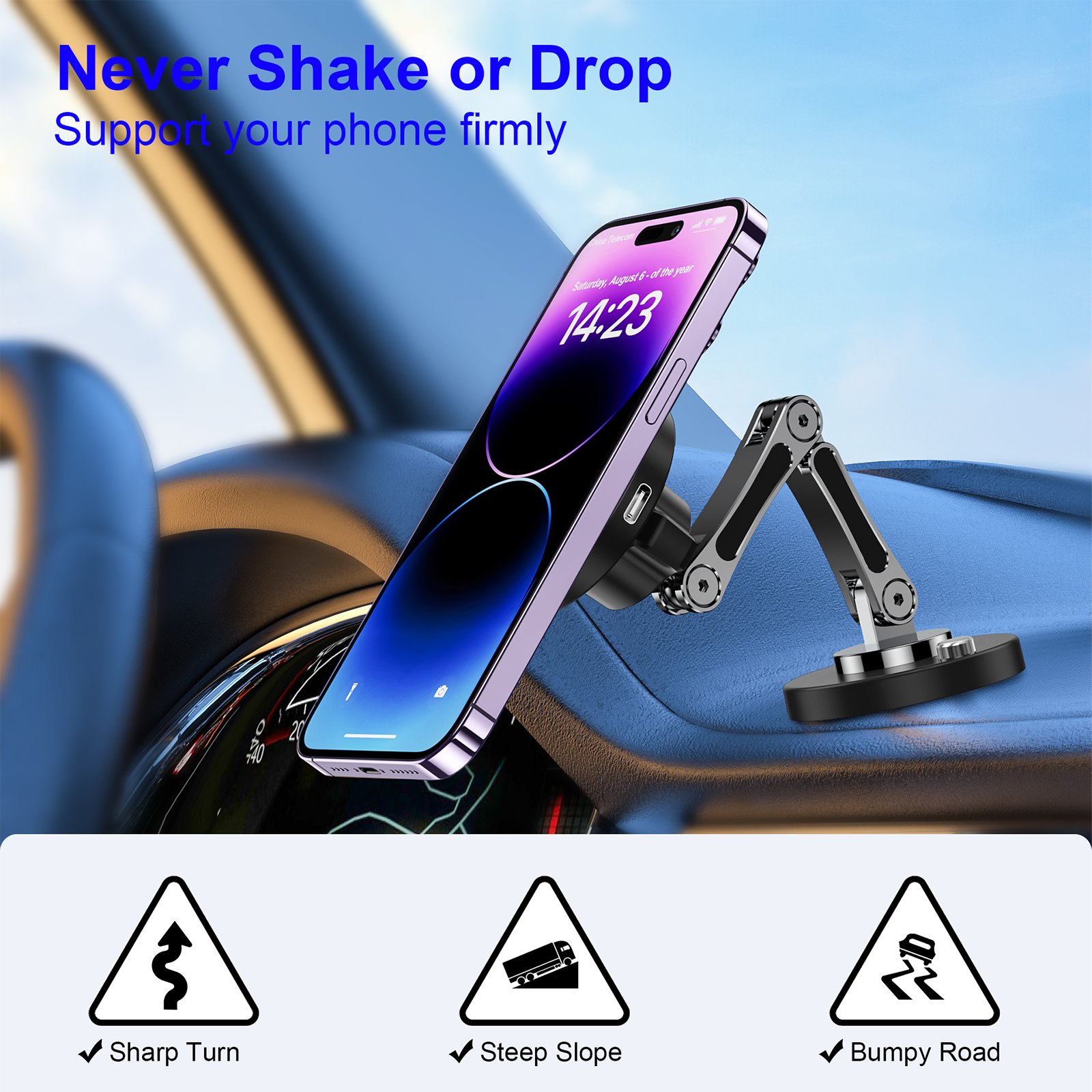 2024 Hot Sell 360 Degree Rotating Car Holder Magnetic Car Mount 15W wireless charge phone holder For iPhone