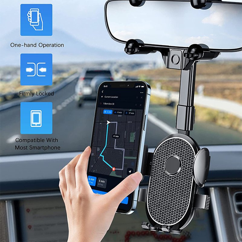 360 Adjustable Multifunctional Mobile Phone Bracket ABS Flexible Car Rearview Mirror Mount Phone Stand Holder For Cell Phones