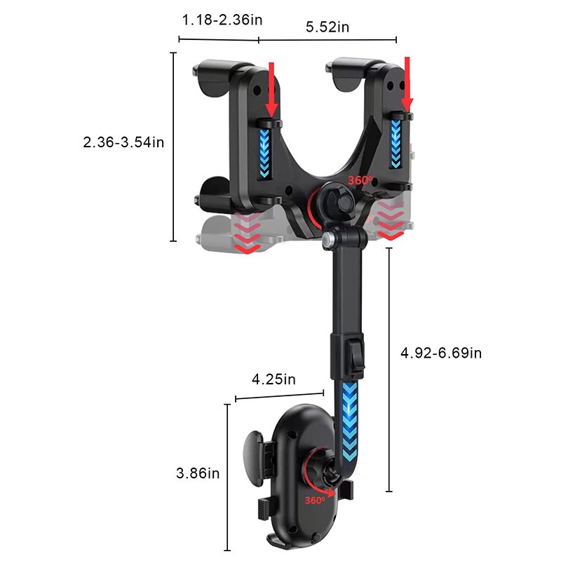 360 Adjustable Multifunctional Mobile Phone Bracket ABS Flexible Car Rearview Mirror Mount Phone Stand Holder For Cell Phones