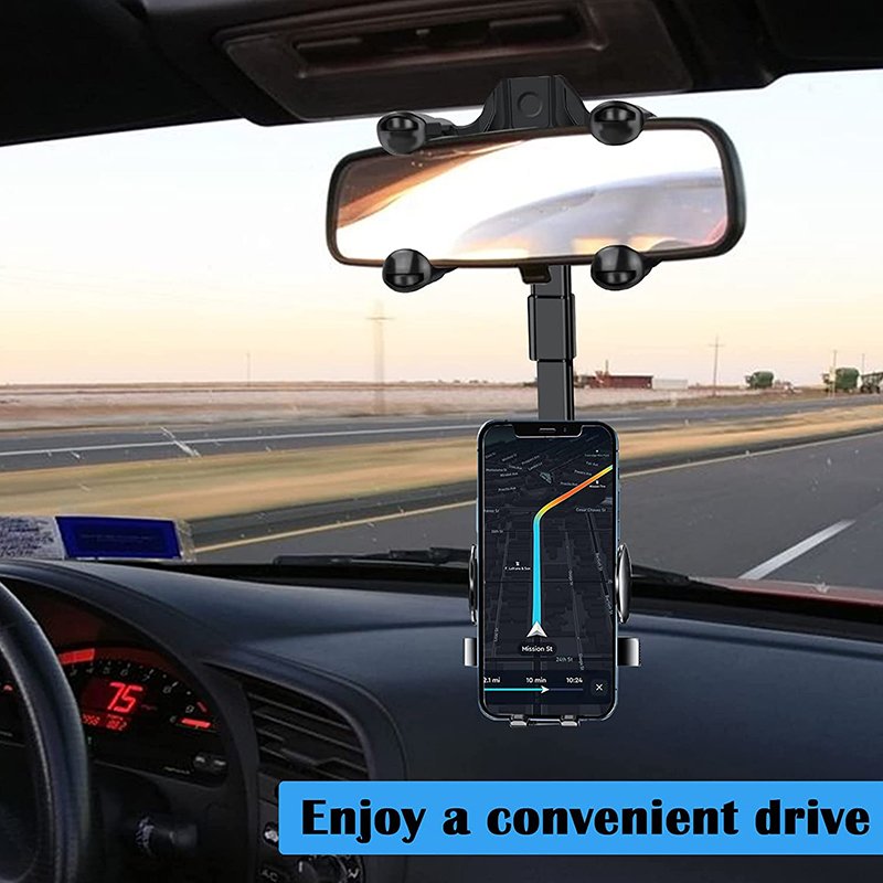 360 Adjustable Multifunctional Mobile Phone Bracket ABS Flexible Car Rearview Mirror Mount Phone Stand Holder For Cell Phones