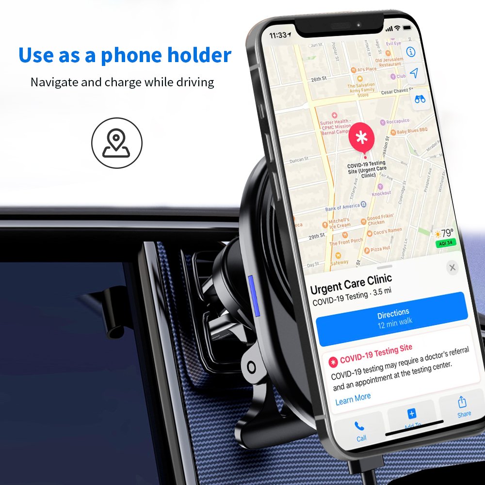 15W Wireless Car Charger Glass Mirror Surface Automatic Clamping Holder For IP 15-12 cargador portatil Fast Car Wireless Charger