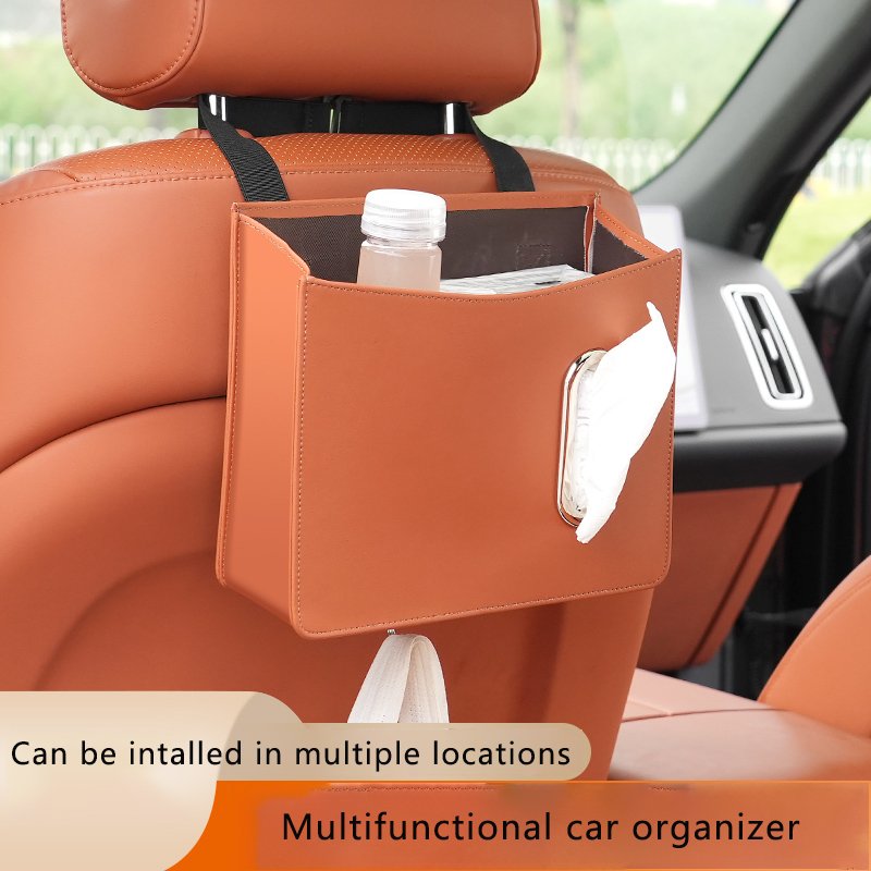 PU Leather Paper Towel Holder Multifunctional Car Door Hanging Organizer Foldable Tissue Box Seat Back Storage Box for Car