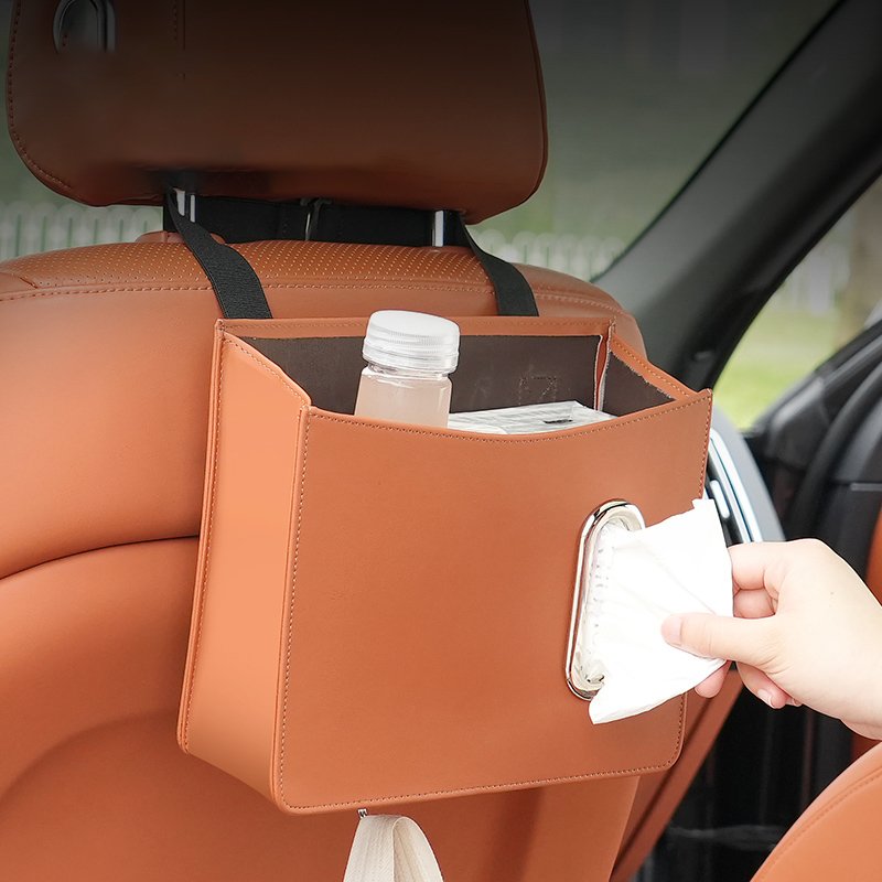 PU Leather Paper Towel Holder Multifunctional Car Door Hanging Organizer Foldable Tissue Box Seat Back Storage Box for Car