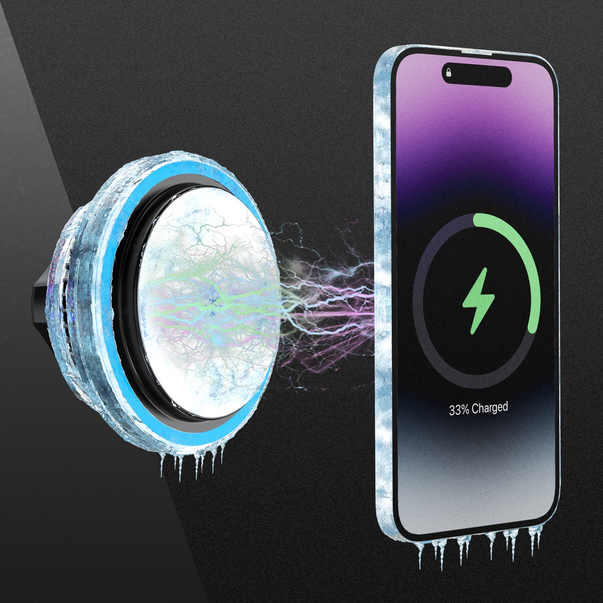 KC CE FCC 15W Peltier Wireless Car Charger with Running RGB Light Semiconductor Cooling Plate Refrigeration for iPhone 15