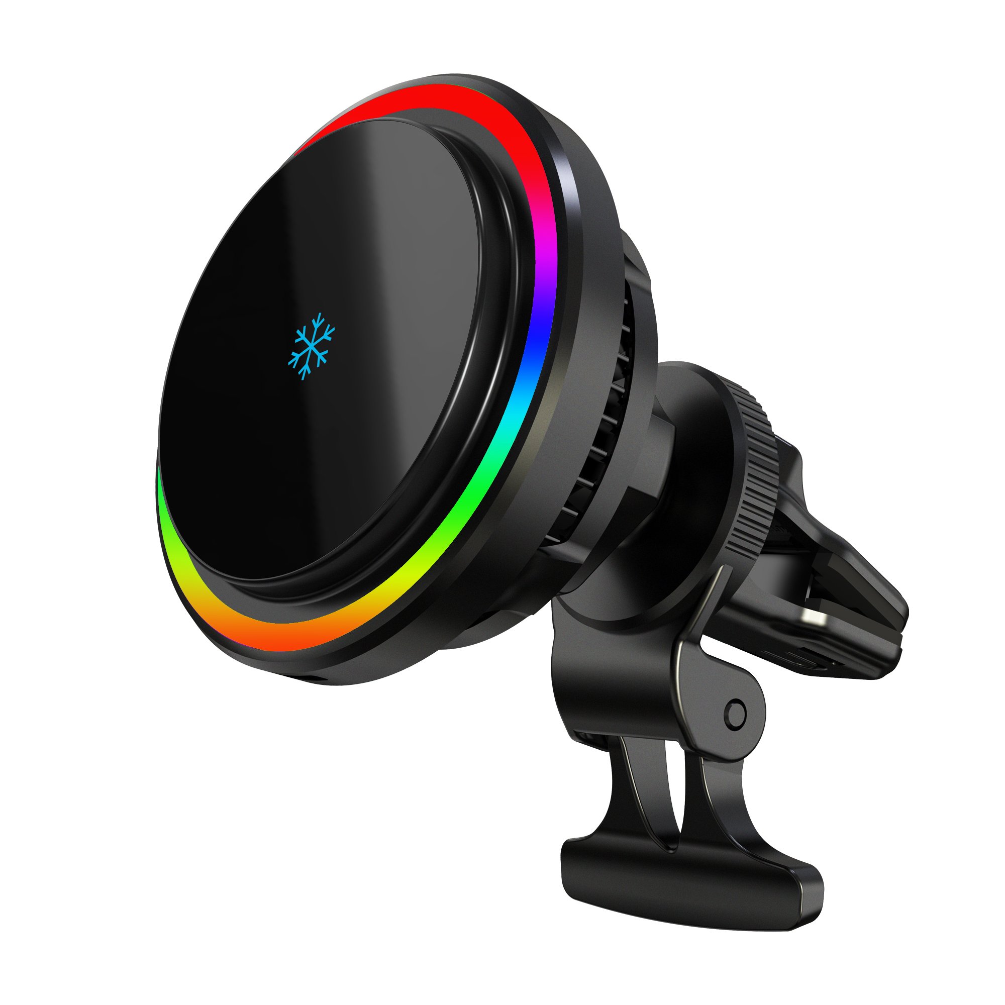 KC CE FCC 15W Peltier Wireless Car Charger with Running RGB Light Semiconductor Cooling Plate Refrigeration for iPhone 15