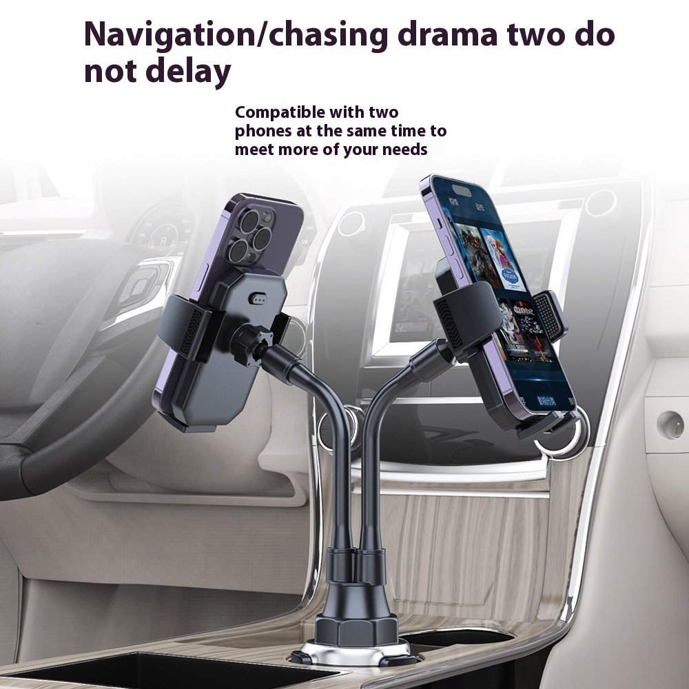 GREATYYT Car water cup mouth double mobile phone holder car navigation holder 360 degree rotating mobile phone support