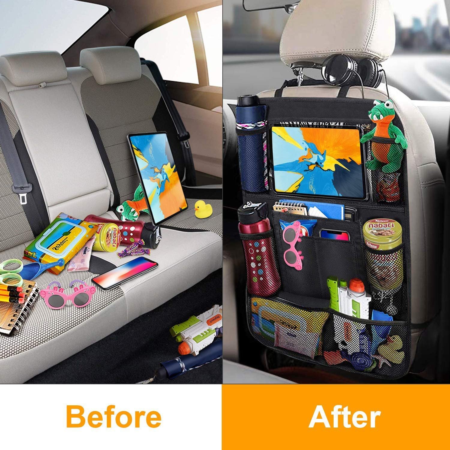 Hanging Travel Kick Mat Storage Box Multifunctional Car Seat Back Storage Bag Tablet Holder Durable Car Organizer