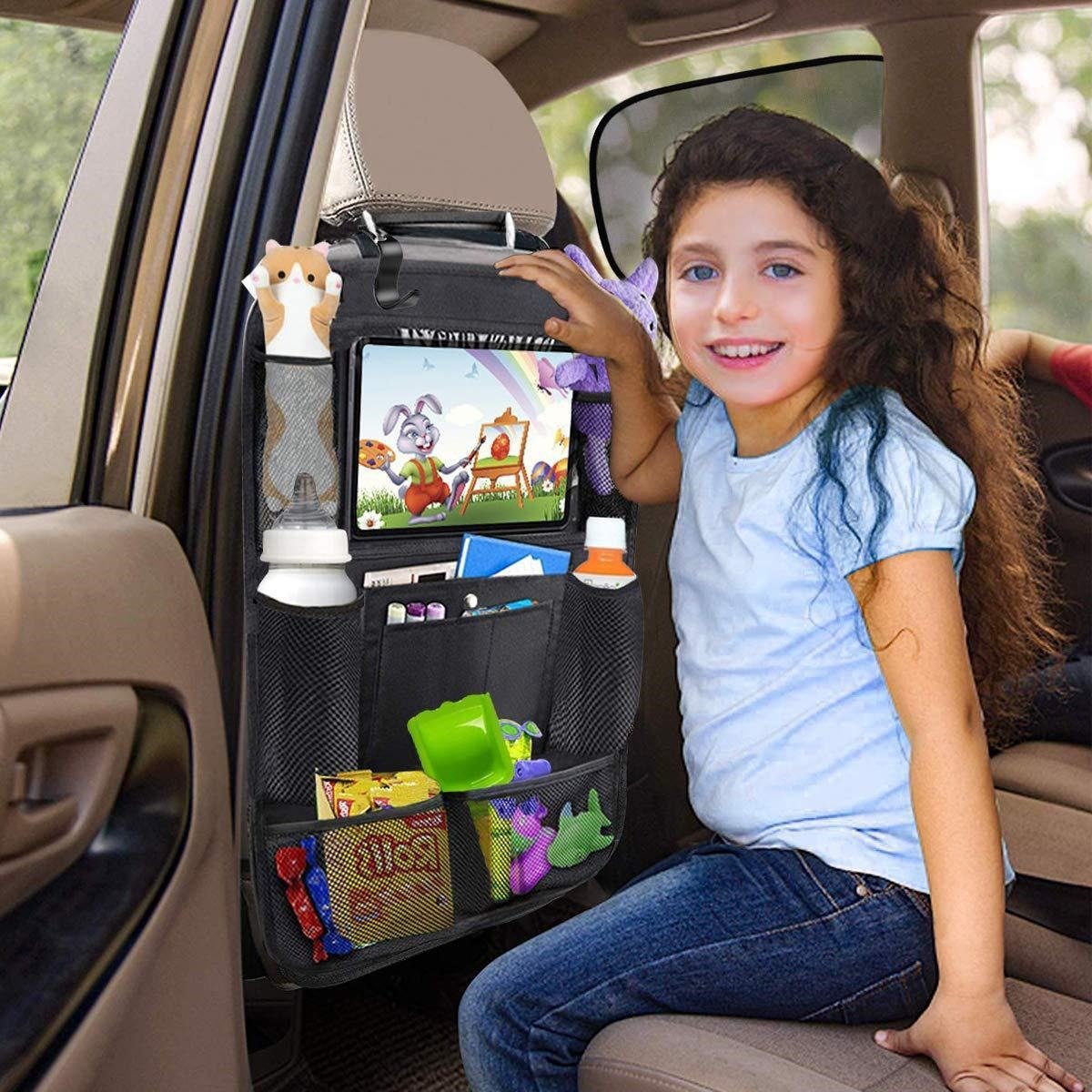 Hanging Travel Kick Mat Storage Box Multifunctional Car Seat Back Storage Bag Tablet Holder Durable Car Organizer