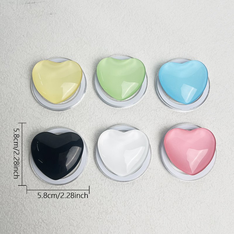 Glass Crystal Heart Magnetic Phone Holder Heart-shaped Stained Glass Crystal Phone Holder Retractable Magnetic Phone Grip