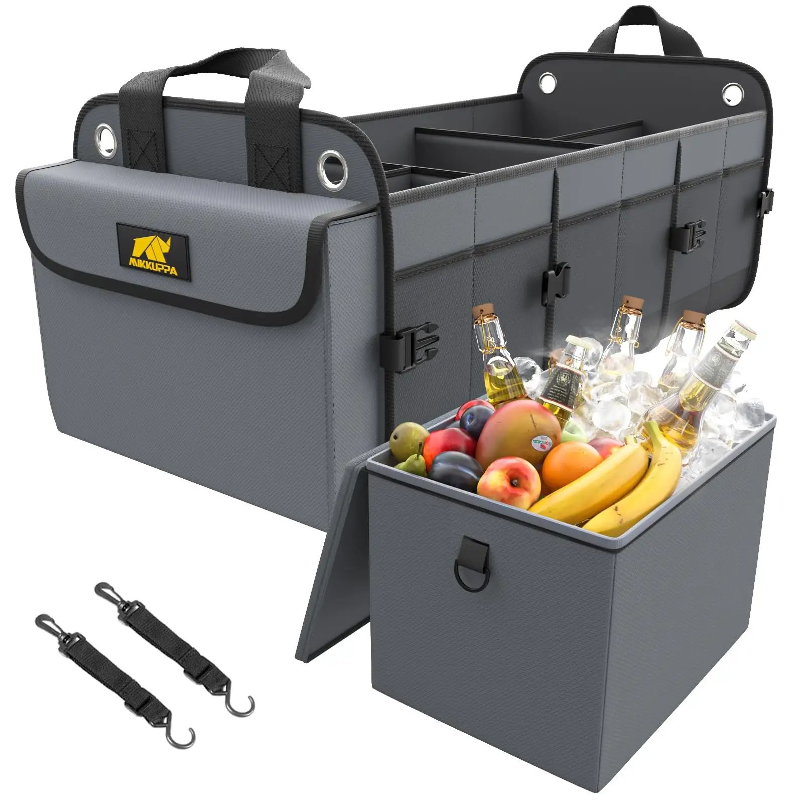 Car Trunk Organizer with Insulated Leakproof Cooler Bag Trunk Organizer for Car & SUV, Large Foldable Trunk Organizer