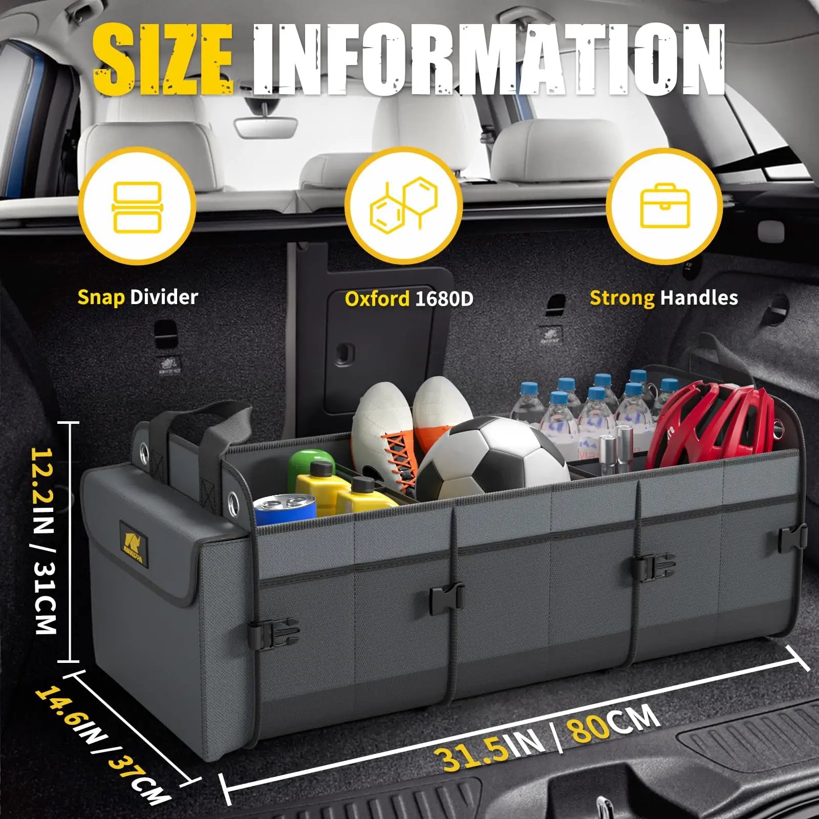 Car Trunk Organizer with Insulated Leakproof Cooler Bag Trunk Organizer for Car & SUV, Large Foldable Trunk Organizer