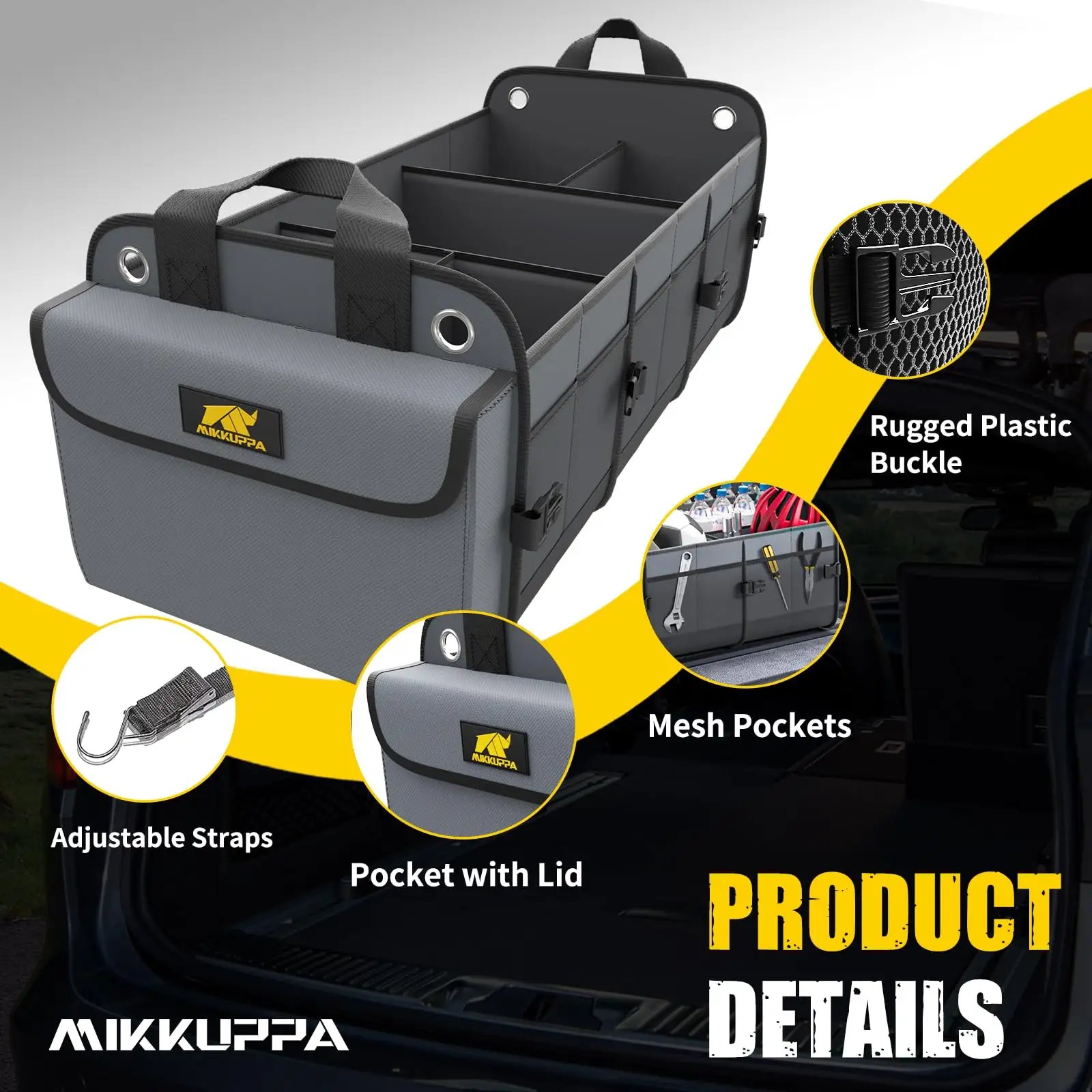 Car Trunk Organizer with Insulated Leakproof Cooler Bag Trunk Organizer for Car & SUV, Large Foldable Trunk Organizer
