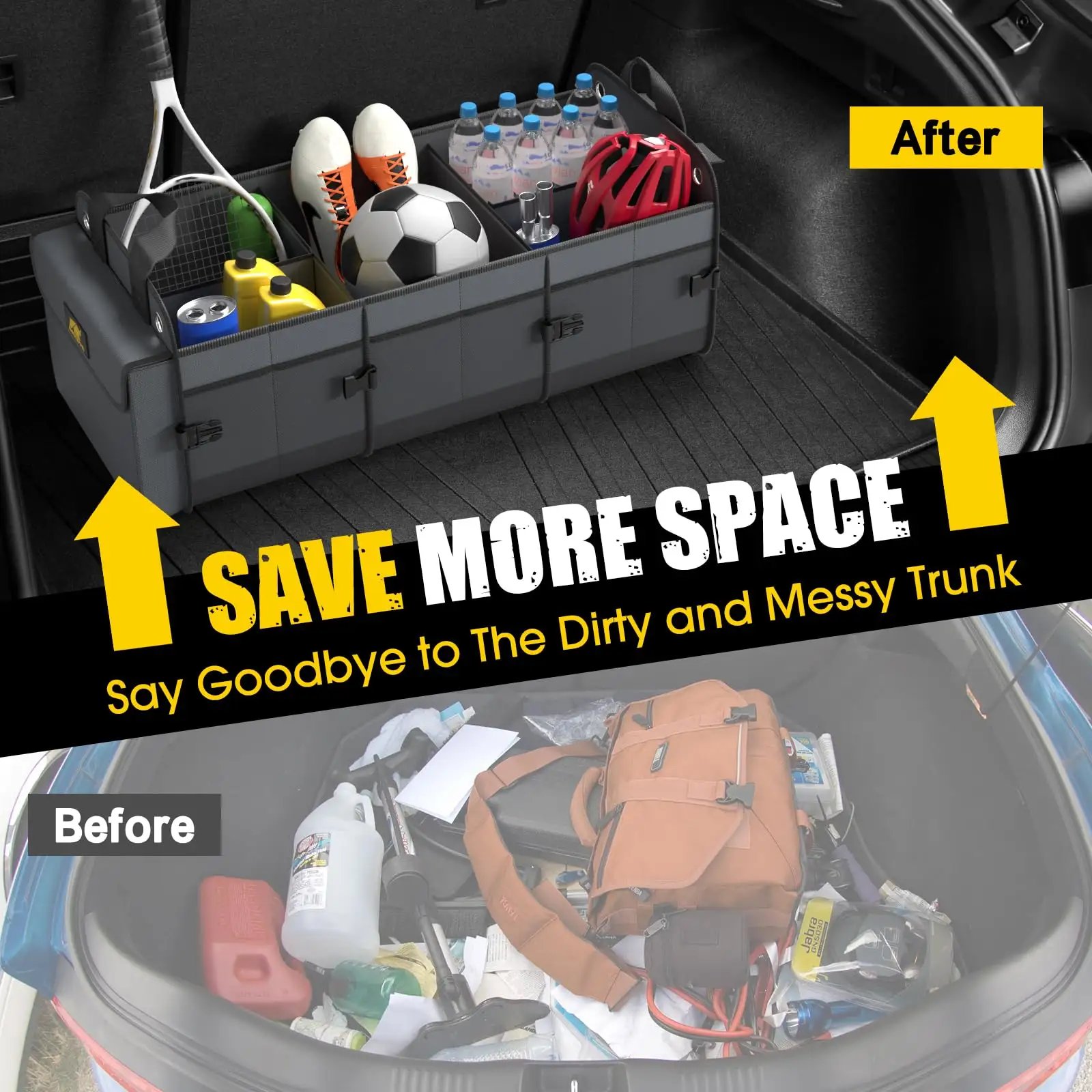 Car Trunk Organizer with Insulated Leakproof Cooler Bag Trunk Organizer for Car & SUV, Large Foldable Trunk Organizer