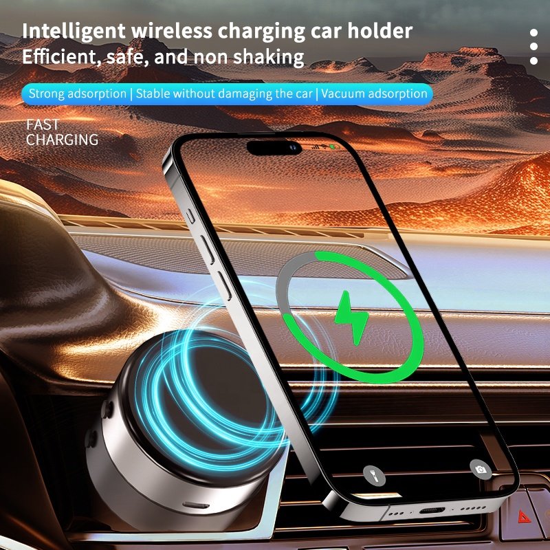 Fast Charging Magnetic Vacuum Suction 15W Air Vnt Retractable Ultra Stable Clamping Wireless Car charger