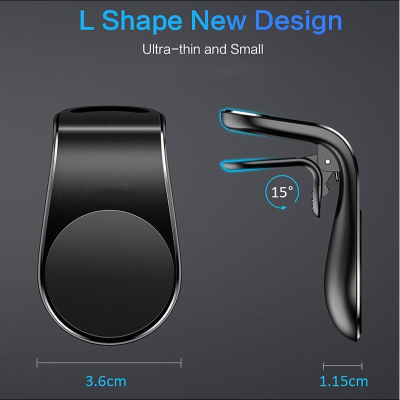 L-Type Magnetic Car Phone Holder GPS Mount Holder Air Vent Clip 360 Metal Magnet Phone Stand For iPhone 12 11 pro Huawei Xiaomi