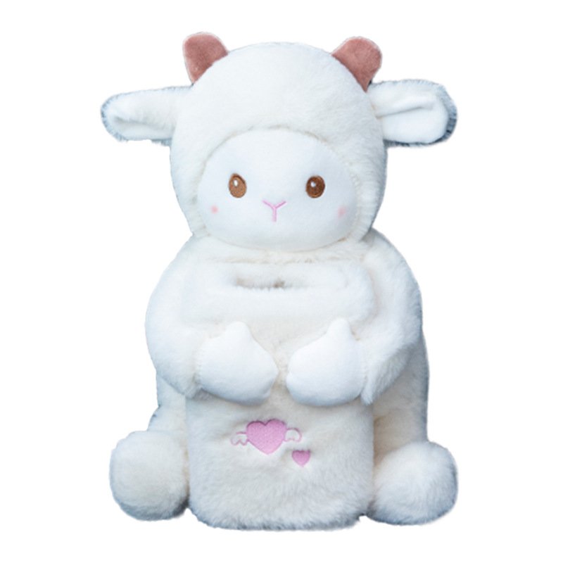 2024Cute Plush Car Tissue Box, 2 in 1 Car Tissue Box and Trash Can, Creative Animal Tissue Box Holder for Car,