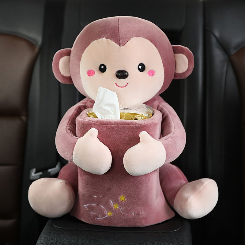 2024Cute Plush Car Tissue Box, 2 in 1 Car Tissue Box and Trash Can, Creative Animal Tissue Box Holder for Car,