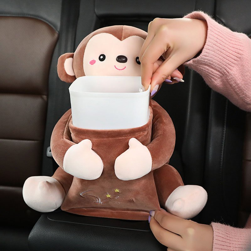 2024Cute Plush Car Tissue Box, 2 in 1 Car Tissue Box and Trash Can, Creative Animal Tissue Box Holder for Car,