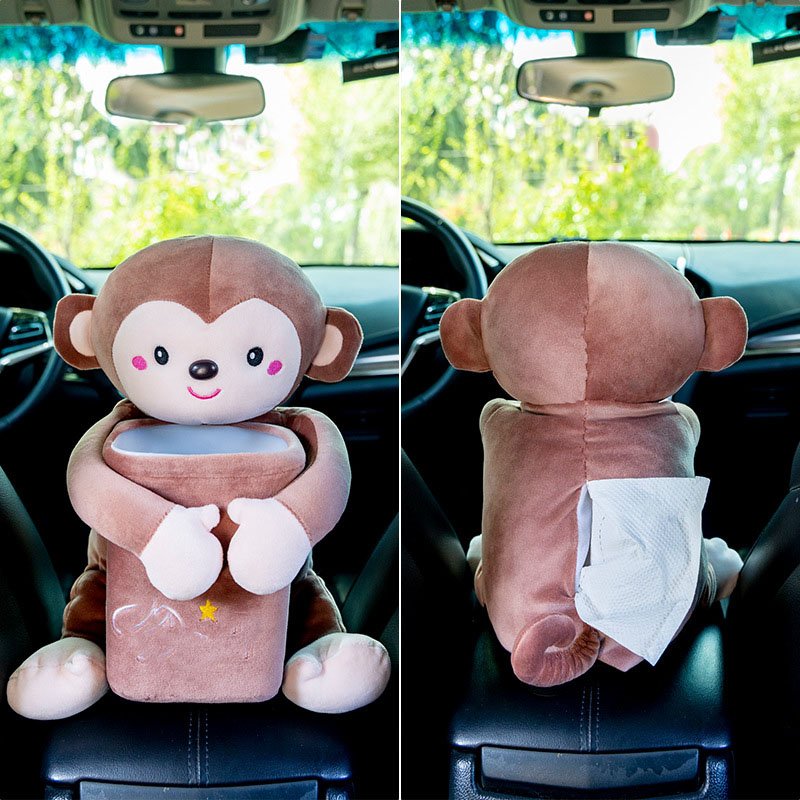 2024Cute Plush Car Tissue Box, 2 in 1 Car Tissue Box and Trash Can, Creative Animal Tissue Box Holder for Car,