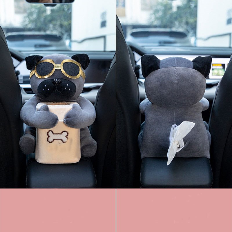 2024Cute Plush Car Tissue Box, 2 in 1 Car Tissue Box and Trash Can, Creative Animal Tissue Box Holder for Car,