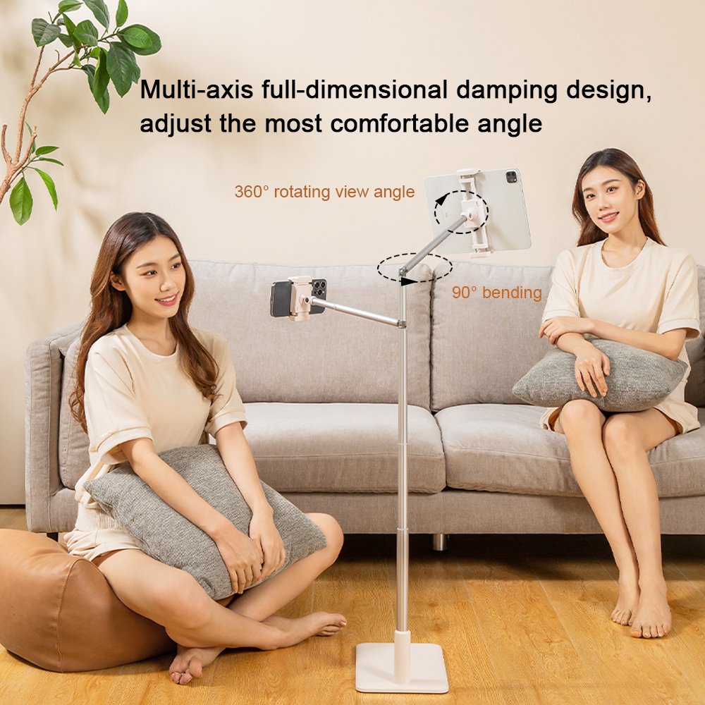 360 Rotation Alloy Metal Content Creation Overhead Folding Floor Mobile Stand Tablet Phone Holder for Video Recording