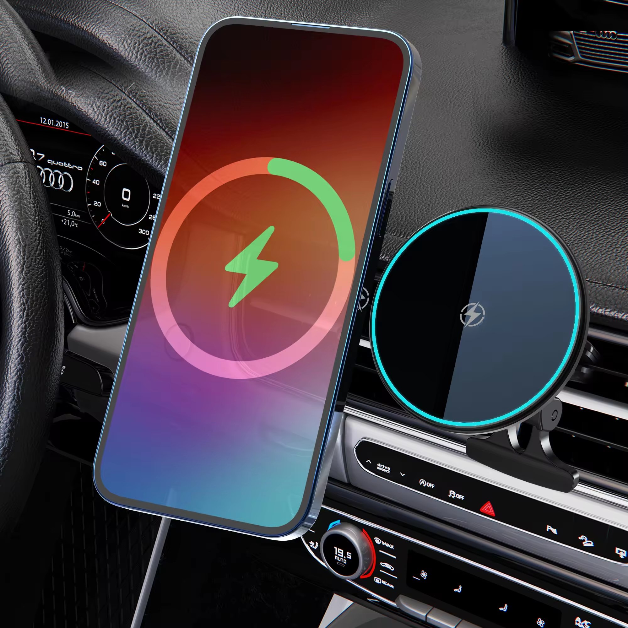 Magnetic 360 Rotating Car Mobile Phone Holder 15W Wireless Charger Phone Holder For Car Mobile Phone Car Holder