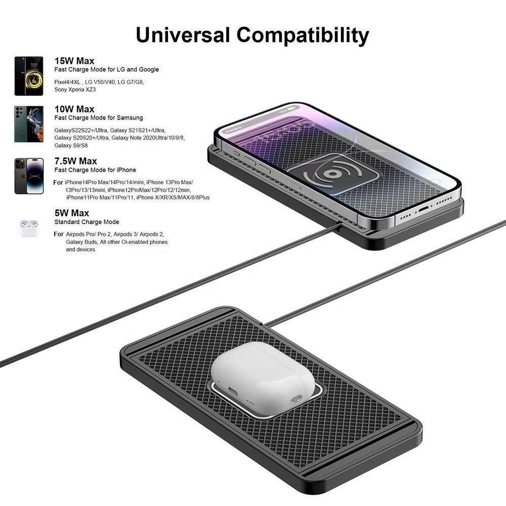 15W Wireless 2 in 1 Quick Charging Mat Home Car Mobile Chargers Pad Charger Adapter Stand Holder