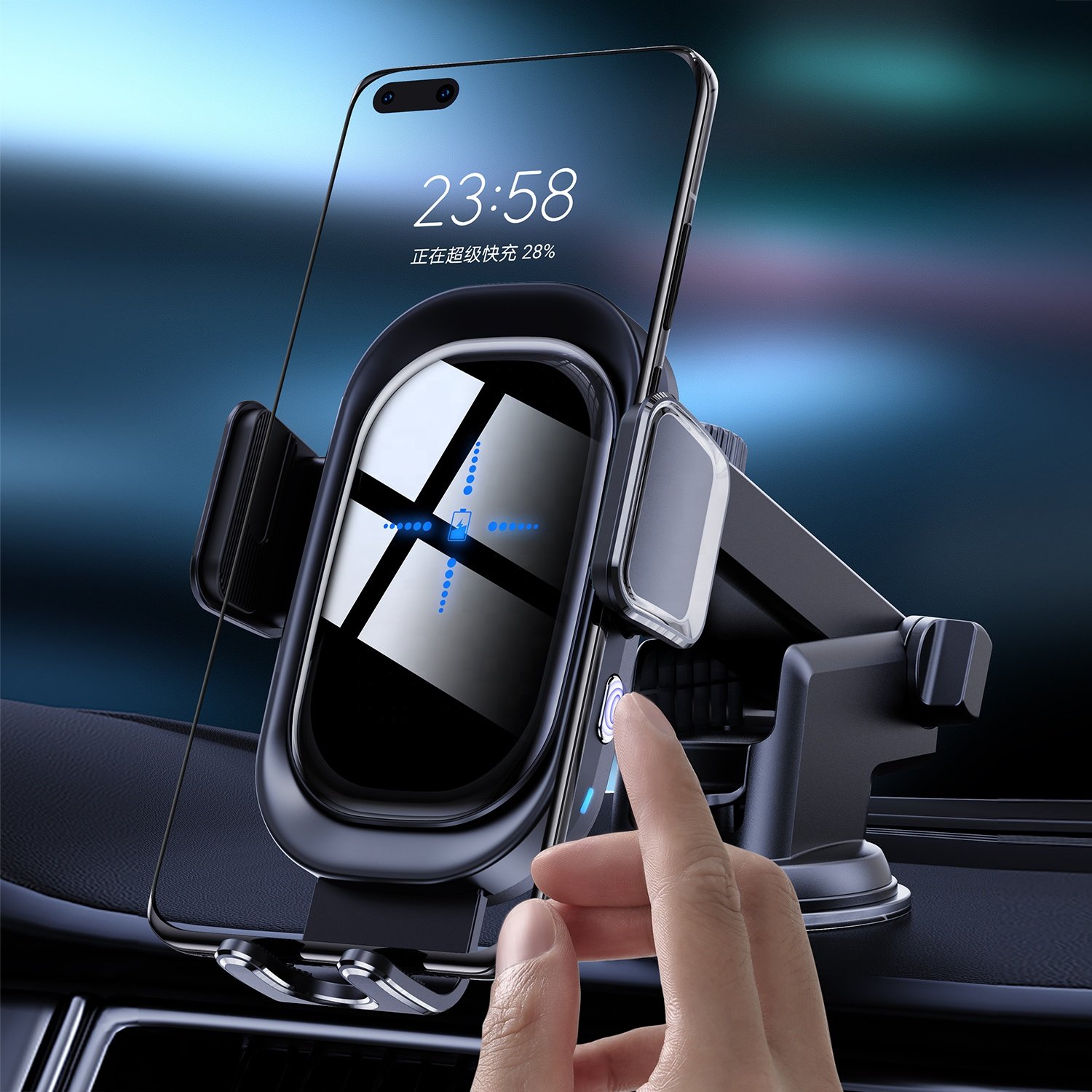 High Version Automatic Sensor Double Touch 15w Auto Clamping Strong Holder Mount Wireless Car Charger