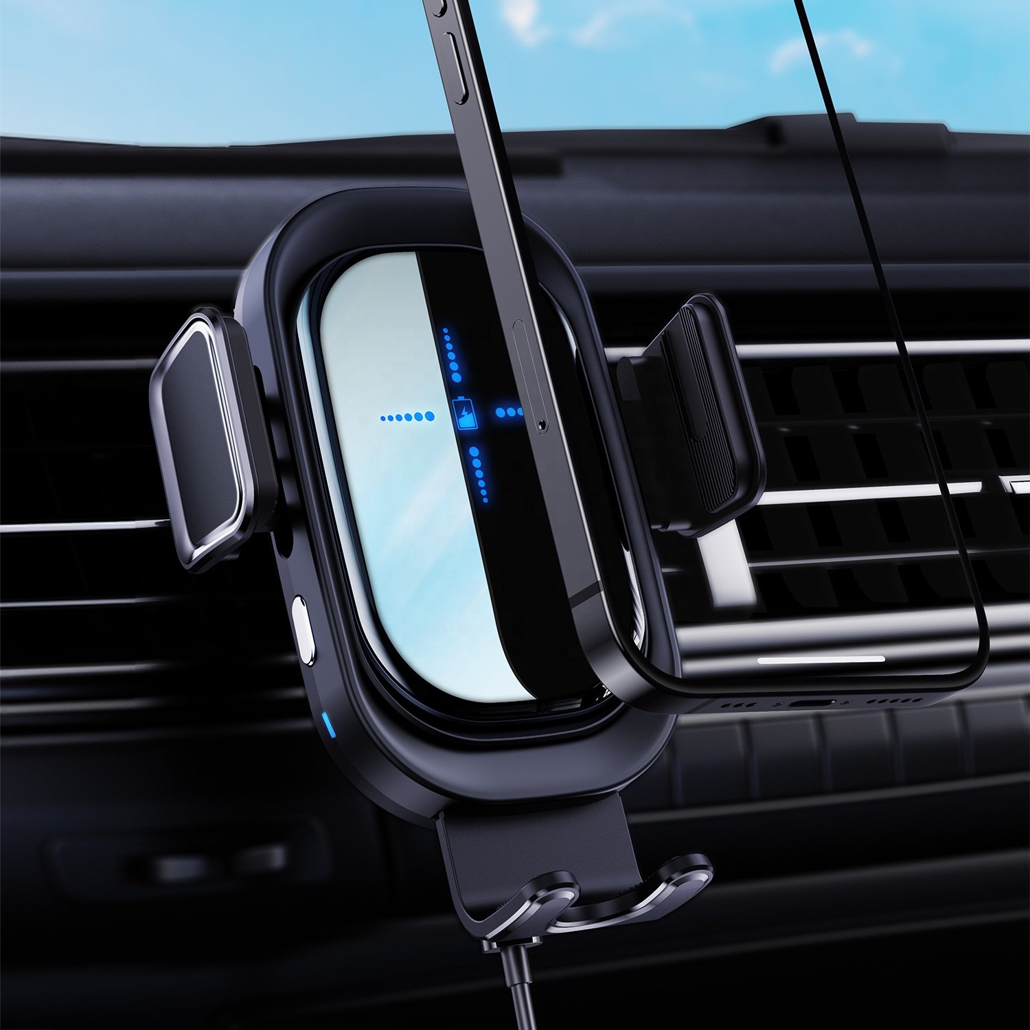 High Version Automatic Sensor Double Touch 15w Auto Clamping Strong Holder Mount Wireless Car Charger